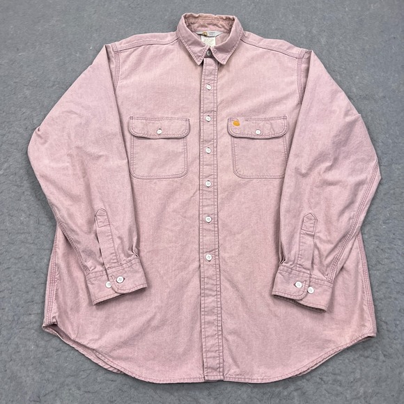 VTG Carhartt Shirt Men's XL Pink Rugged Outdoor Work Wear Canvas Button USA Made - Picture 1 of 13